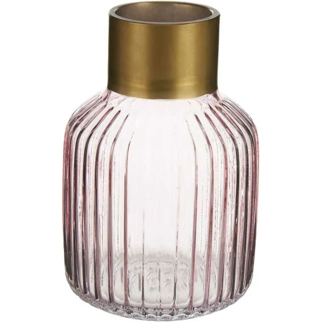 Giftdecor Bloemenvaas - Decoratie glas - roze transparant/goud - 12x18 cm - vaas