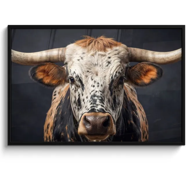 FrameYourWall Poster in lijst - Fotolijst 120x80 cm - Posters - Stier - Kleurrijk - Hoorns - Posterlijst zwart - Decoratie - Wanddecoratie woonkamer - Muurdecoratie slaapkamer