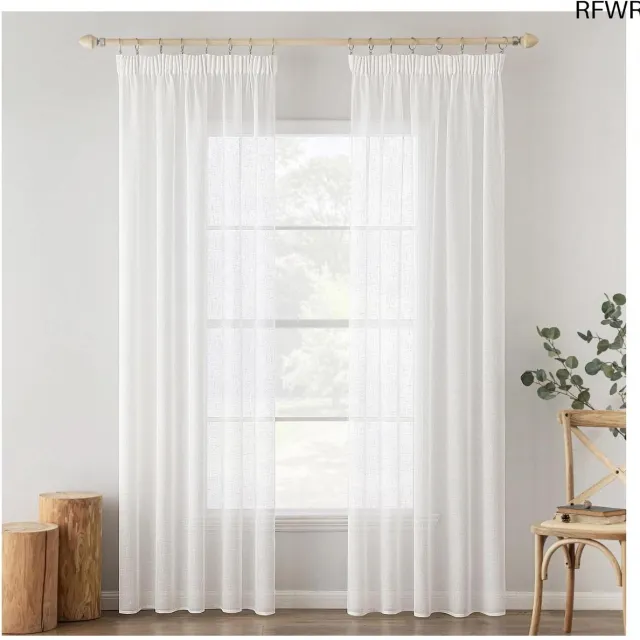 RFWR Transparante gordijnen voor binnen, plooiband, 2 panelen, 140 x 245 cm, modern huis Wit