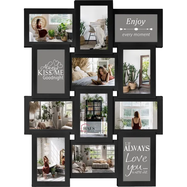 HAES deco Kunststof galerie / multi fotolijst Salzburg zwart voor 12 foto's 10x15 (formaat 44,5 x 55,5 cm) - MP109