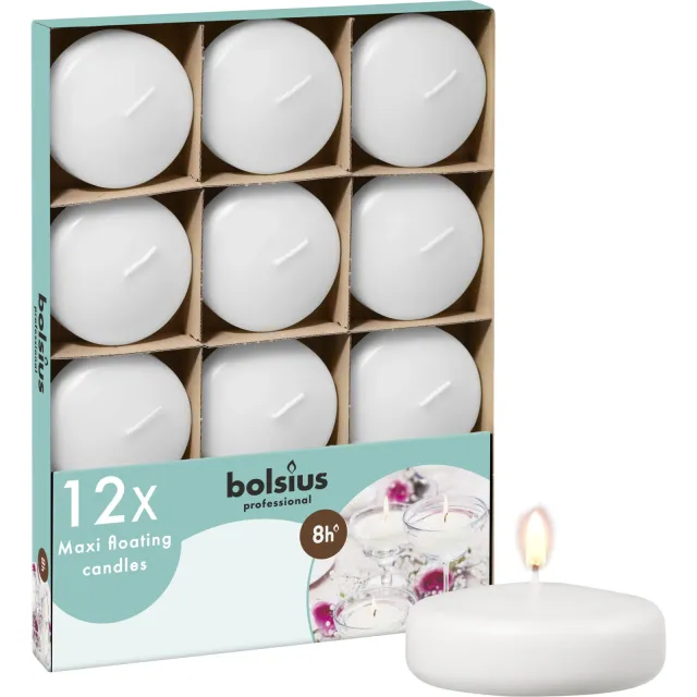 Bolsius drijfkaarsen Maxi (set van 12) wit