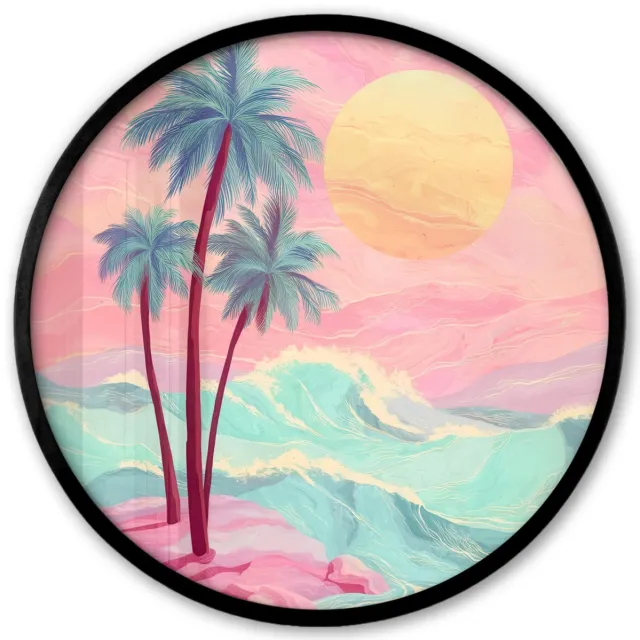 FrameYourWall Poster in lijst Rond - Fotolijst 40x40 cm - Posters - Palmbomen - Golven - Zee - Ronde posterlijst zwart - Decoratie - Wanddecoratie woonkamer - Muurdecoratie slaapkamer
