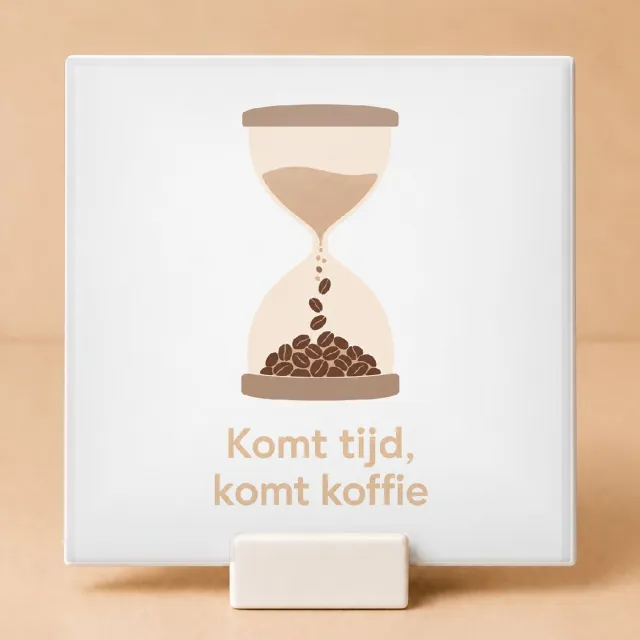 Bedruk King Minimalistische Bezint Eer Ge Begint Tegel – Scandinavische Koffiedecoratie voor Rustige Interieurs - 11 x 11 cm met houder Wit