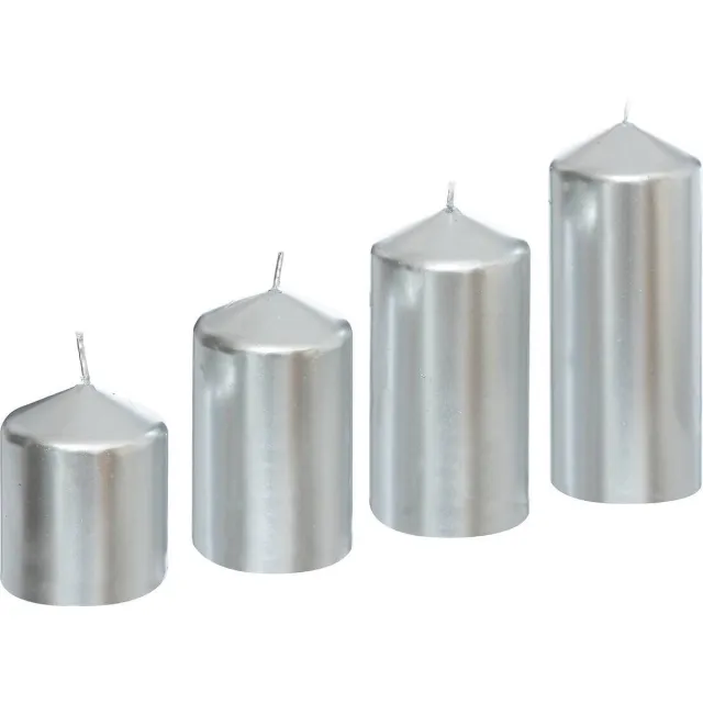 Feeric lights & Christmas Set van 4 kaarsen in verschillende maten, Ø 5 cm zilver