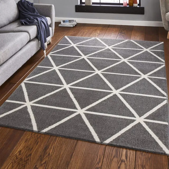 Ibenzoa Vloerkleed met Laagpolige Structuur en Modern Ruitpatroon in Diverse Pastelkleuren grijs