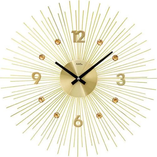 AMS W9611 - Wandklok - Quartz - Rond - Metaal - Goudkleurig - D 50 x 5 cm