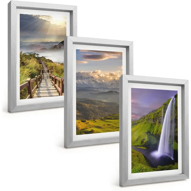 TULUP 4-Delige Schilderij Set - Schilderachtige berglandschappen met een waterval en een pad. - 20 x 30 cm - Wanddecoratie - Woonkamer Decoratie - Decoratieve Schilderijen Zilveren lijst