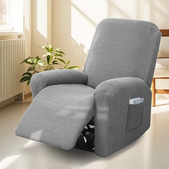 Unyqoos Elastische 4-delige Stoelhoes voor Relaxstoel met Zakken en Bescherming, lichtgrijs, 120*80*100 cm