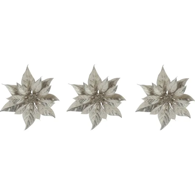 Cosy & Trendy Decoratie bloem kerststerren - 4x stuks - champagne glitter - op clip - 18 cm - kerstboomversiering