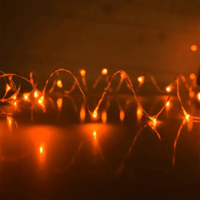 KIMU 2x Led Lampjes Snoer - Oranje 2 meter Lichtsnoer - Verlichting Kleding Lichtjes Haar Hoed Ledlampjes Fiets Streng Lichtstreng CR2032 Halloween