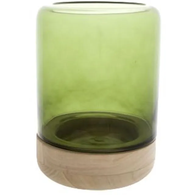 Cosy @ Home Windlicht Glas Op Houtvoet Groend15xh20c