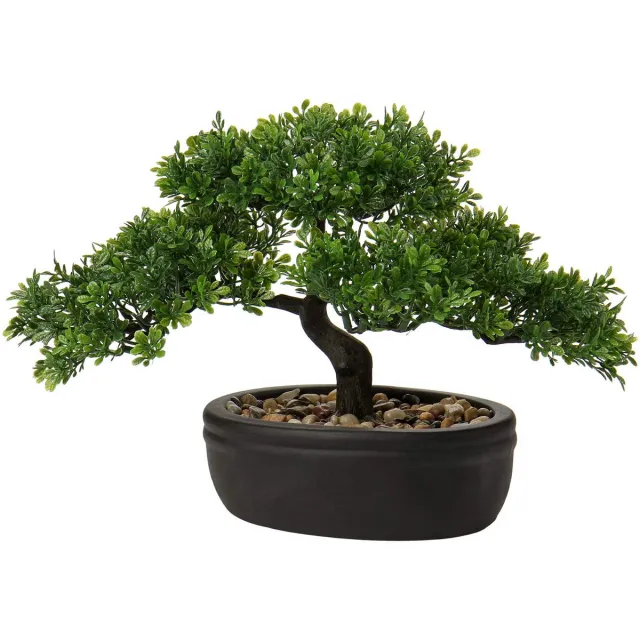 Unyqoos Natuurgetrouwe kunstbonsai in zwarte keramische pot voor stijlvolle decoratie groen