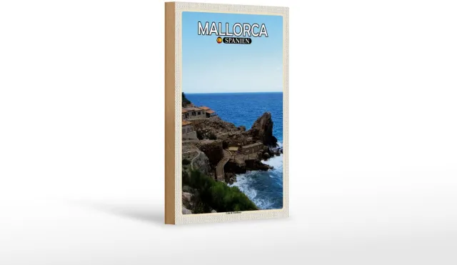 Femer Holzschild Reise 12x18 cm Mallorca Spanien Cala de Estellences Dekoration Multi