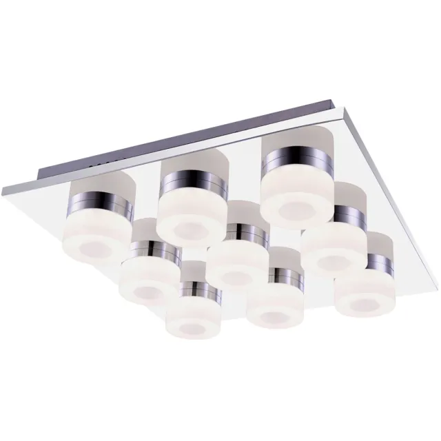Globo Lighting LED plafondlamp moderne woonkamerverlichting chroom ringen gesatineerd, 9x 4W 370Lm warm wit, LxBxH 36x36x8 cm zilver