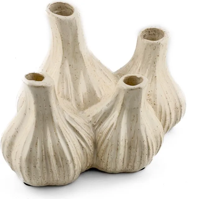 homebound by ky Aardewerk tulpenvaas garlic beige | beige bloemenvaas | 19,5x15,5x14,5cm | bloemenvaas Off-white