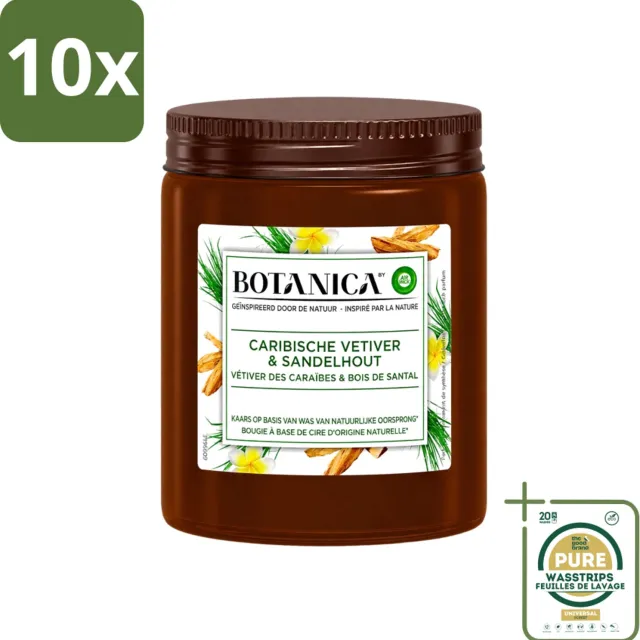 Air Wick 10 x Botanica by Air Wick - Geurkaars - Vetiver & Sandelhout - 40 Uur Brandduur - Wasstrips - Geurkaars Vetiver Sandelhout - Vetiver Geur - Sandelhout Geur - Geurkaars 40 Uur - Botanica Geurkaars Bruin