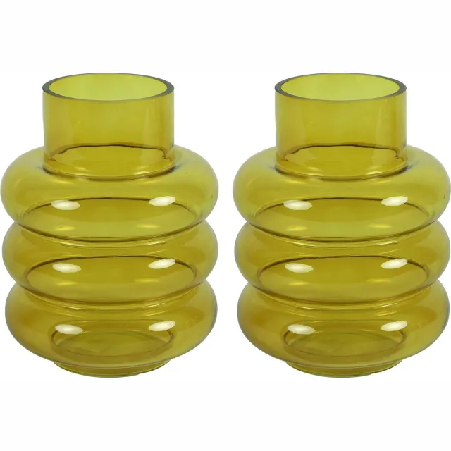 Countryfield Bloemenvaas Bubbles - 2x - mosterdgeel transparant - glas - D17 x H22 cm