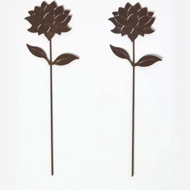 Homescapes Tuinpaal Roest – Dahlia Tuindecoratie Set van 2 Roestbruin