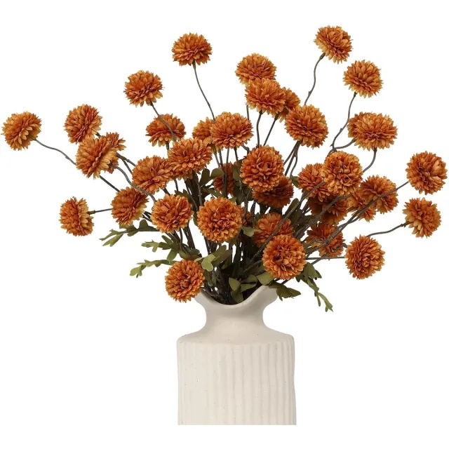 Famanu 6 Stuks zijden hortensia - kunstbloemen - realistische hortensia - bloemen - boeket voor bruiloft - feest - kantoor - woondecoratie (paars) Verbrand Oranje