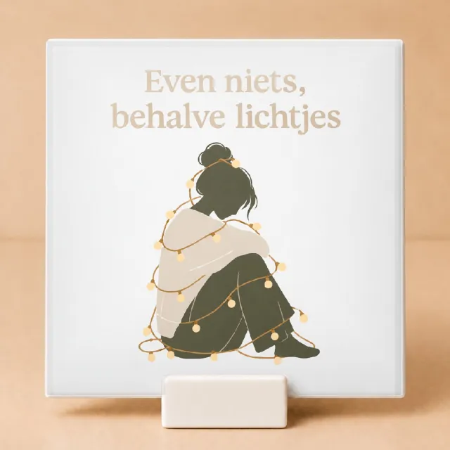 Bedruk King Rustieke Niet Storen Ik Ontprikkel met Kerstlichtjes Tegel – Vintage Botanische Wanddecoratie voor Sfeervolle Rustzoekers - 11 x 11 cm met houder Wit