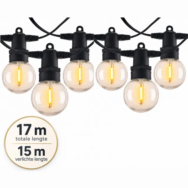 Lichtendirect 17 meter LED Lichtsnoer - 30 Warm Witte LED Lampen - Waterdicht IP65 - Voor Tuin, Terras en Buitenverlichting - Tuinverlichting