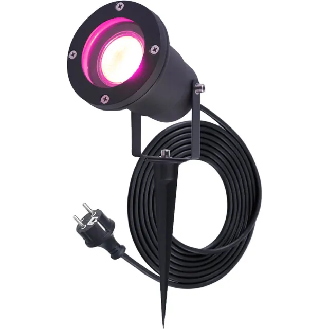 HOFTRONIC SMART HOFTRONIC Sydney - Smart Prikspot - GU10 - Plug & Play - RGBWW - 5.5 Watt - WiFi & Bluetooth (Seamless Connect) - IP65 Waterdicht voor buiten - Priklamp - Zwart - Grondspies - 1.5 meter netsnoer - Slimme Grondspot Buitenlamp