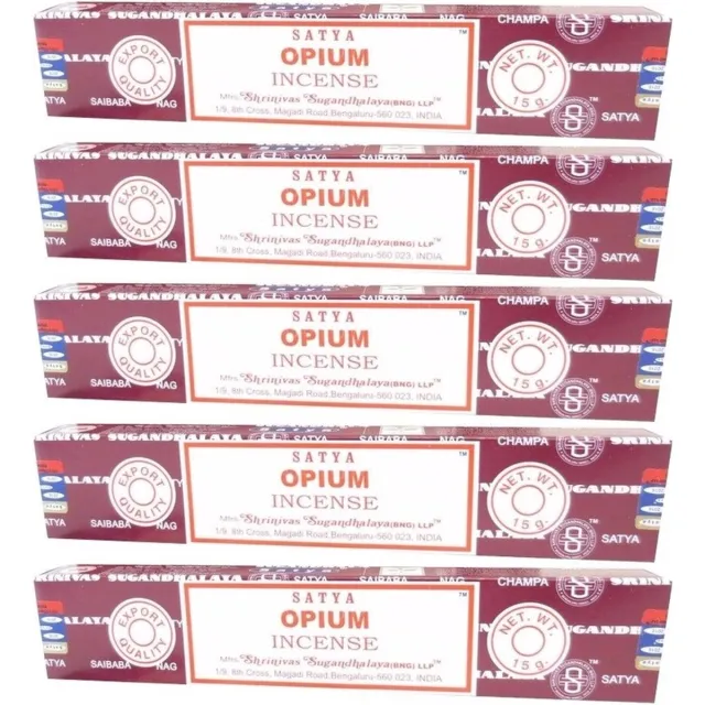 HEM Satya Nag Champa wierook stokjes - Opium - 5x pakje van 12 stuks - 15 gram Multi