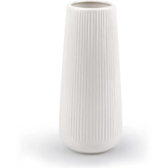 Famanu Keramische vazen - moderne decoratieve vazen met groeven - bloemenvoorziening - kleine vazen voor thuis - woonkamer - eettafel - entree - kantoor WIT