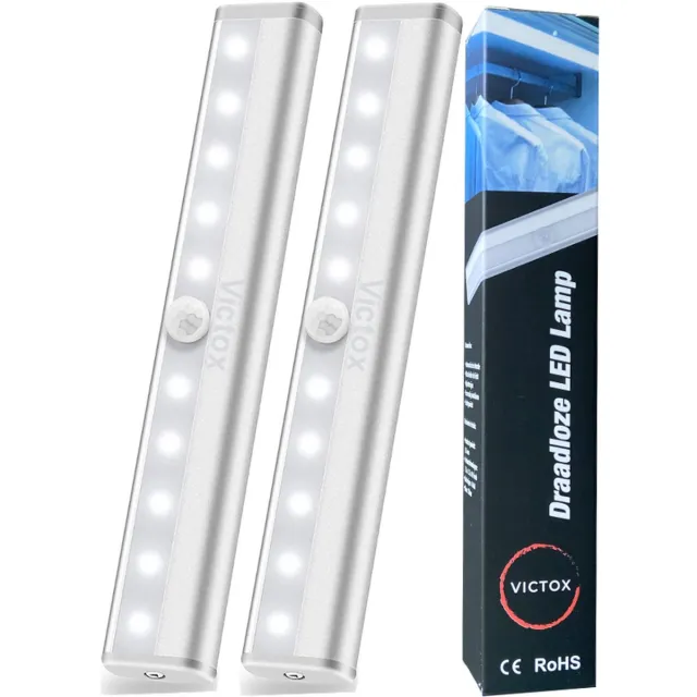 Victox Kastverlichting LED met bewegingssensor - Keukenverlichting draadloos - LED Kast Verlichting Draadloos - Bewegingssensor - Werkt op batterijen (2-PACK) Wit 2-- PACK