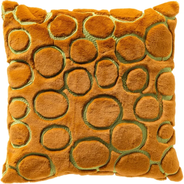 Dutch Decor DOMANI - sierkussen 45x45 cm - bontlook - cirkelpatroon - Buckthorn Brown - bruin, groen - Inclusief binnenkussen - Luxe kussens voor woonkamer & bank Okergeel