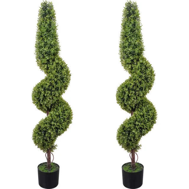 Triumpunpre Kunstbuxus Spiraal Topiary Set van 2, 120 cm – Kunstplant voor Binnen en Buiten met Zwarte Pot – Dichte Bladeren & Stevig Frame – Onderhoudsvrije Nepboom voor Entree, Tuin, Balkon en Kantoor 120cm