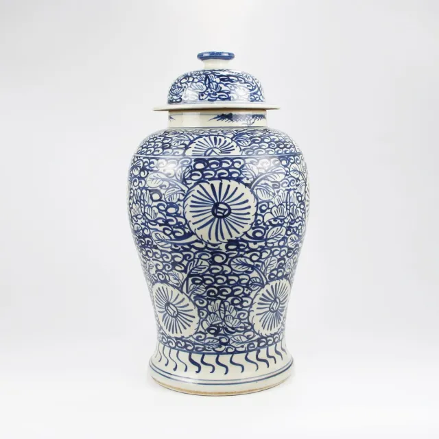 Fine Asianliving Chinese Gemberpot Blauw Wit Porselein Handgeschilderd D27xH47cm Blauw, Wit