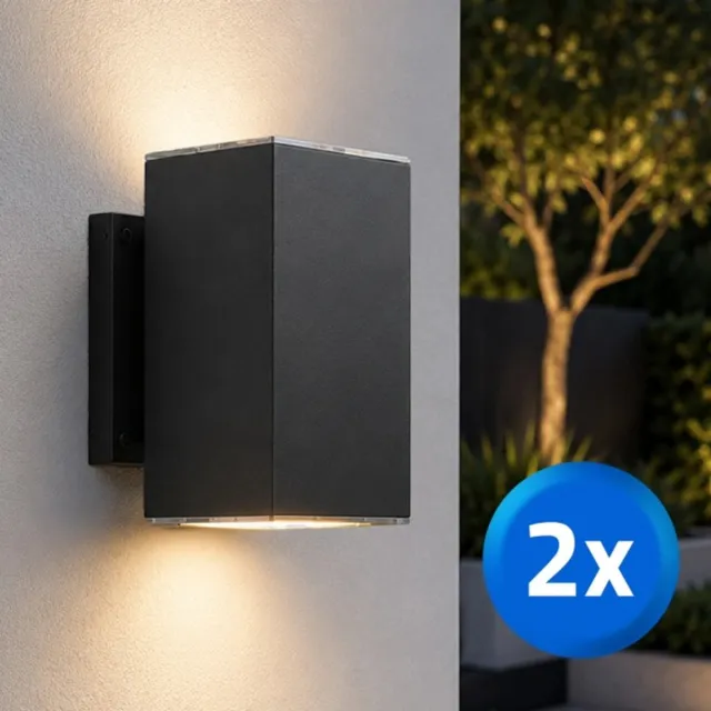 RexTech Solar wandlamp buiten ‘Sverre’ recht XL - Set van 2 stuks - Up down light - Warm wit licht (2700K) - 120 lumen - IP54 - Tuinverlichting op zonne-energie geschikt voor schutting - Zwart