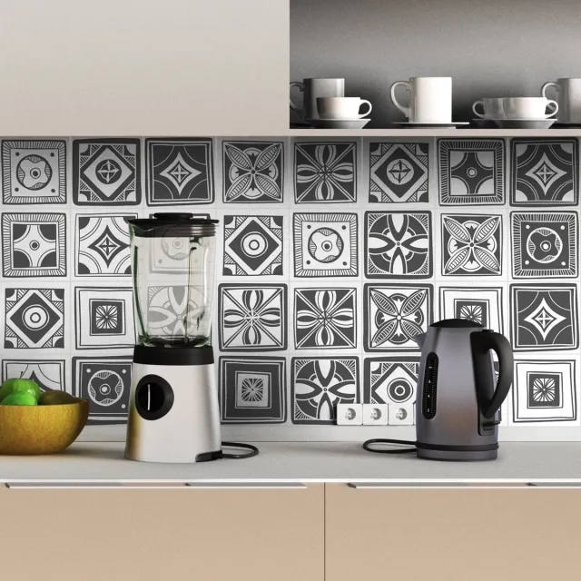 Ambiance Sticker Zelfklevende tegelmuurstickers voor keuken en badkamer - 30 Azulejo tegelstickers in Venetiaans grijs - 30 stickers 20x20cm Multi color