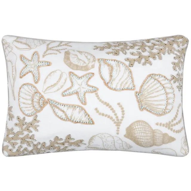 Stof Sierkussen - Decoratieve kussen, schelpen, BARBADE, 35 x 50 cm Beige