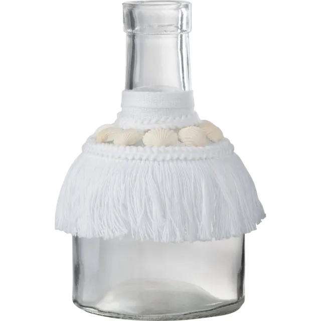 J-Line vaas Schelpen - glas/textiel - wit - medium - 3 stuks - 15 cm hoog