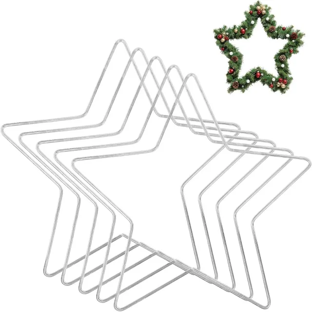 QTTVBTNA Vijfpuntige Ster Metaalring - DIY Decoratie - Creatieve Handwerk Projecten - Feestdagen, Kerst, Bruiloft - Zilver - 20cm - 5 Stuks