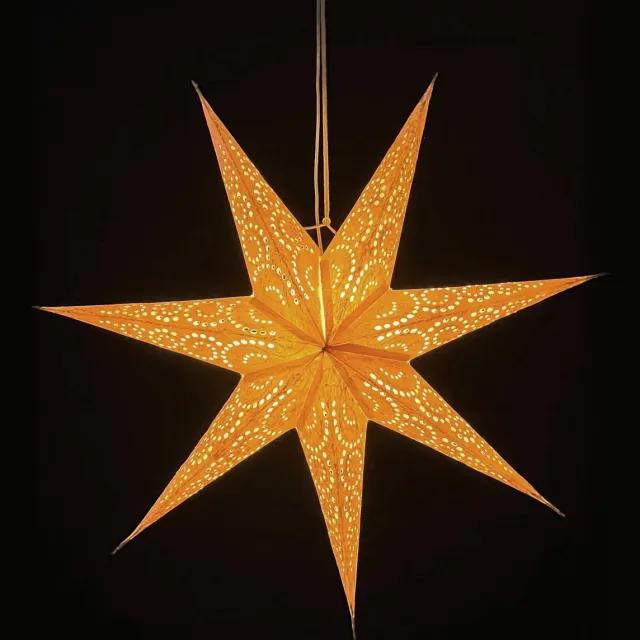MoreThanHip Kerstster papier met verlichting - 60 cm diameter, 21 cm diep - Kerst ster binnen - Sumana Crème - Handgeschept papier - Incl. USB-LED-verlichtingsset (5 m. snoer, schakelaar en bevestigingsclip) - Raam decoratie - Kerstversiering - Kerstverlichting