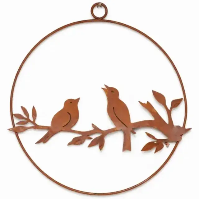 Iron Art cirkel met 2 vogels-ecoroest-hangen-tuin-buiten-balkon-terras