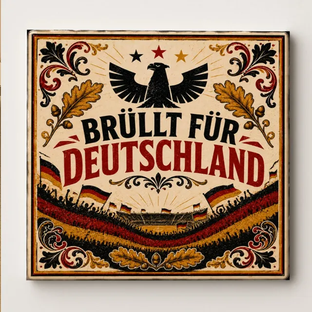 Bedruk King Decoratieve keramische wandtegel – “Brüllt für Deutschland” Duitse adelaar patriottische kunsttegel – vintage Duitsland voetbal fan wanddecoratie – zwart rood goud Deutschland sport cadeau voor keuken, badkamer en interieurdecoratie Wit