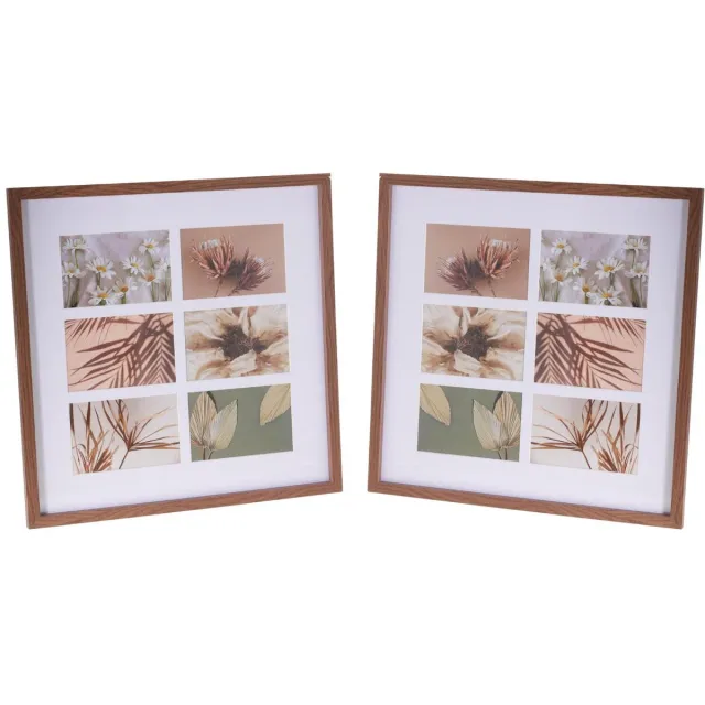 Home & Styling Collage fotolijst met passe-partout - voor 2x foto - hout - bruin - 42 x 42 cm - klassiek