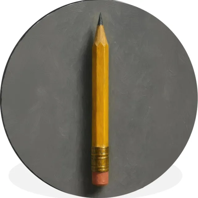 WallCircle Wandcirkel - Muurcirkel - Potlood - Schilderij - Geel - Aluminium - Dibond - 90x90 cm - Binnen en Buiten