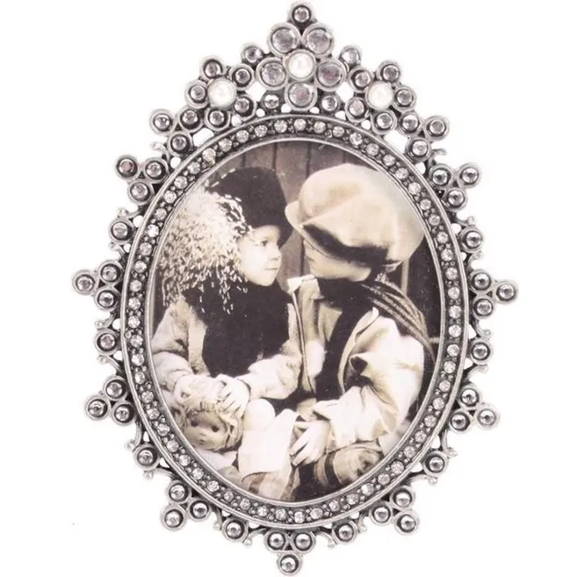 Meander elegant home accesoires Klassiek fotolijstje ovaal antiek zilverkleurig met strass - foto 5,5 x 7,2 cm