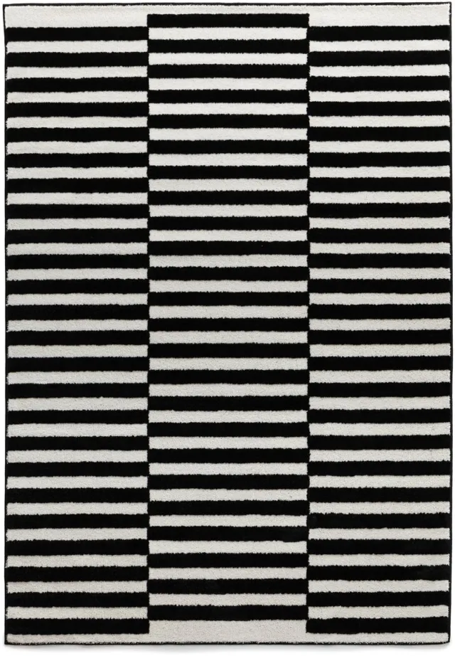 Tapeso Moments Laagpolig vloerkleed - Nivo Step crème/zwart 80x150