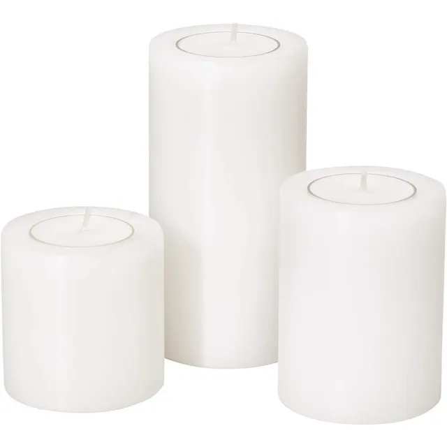 Famanu Theelichthouder Cornelius, set van 3, ø 6 cm, hoogtes 6 cm, 8 cm en 10 cm, geschikt voor standaard theelichtjes en hogere transparante theelichtjes Wit