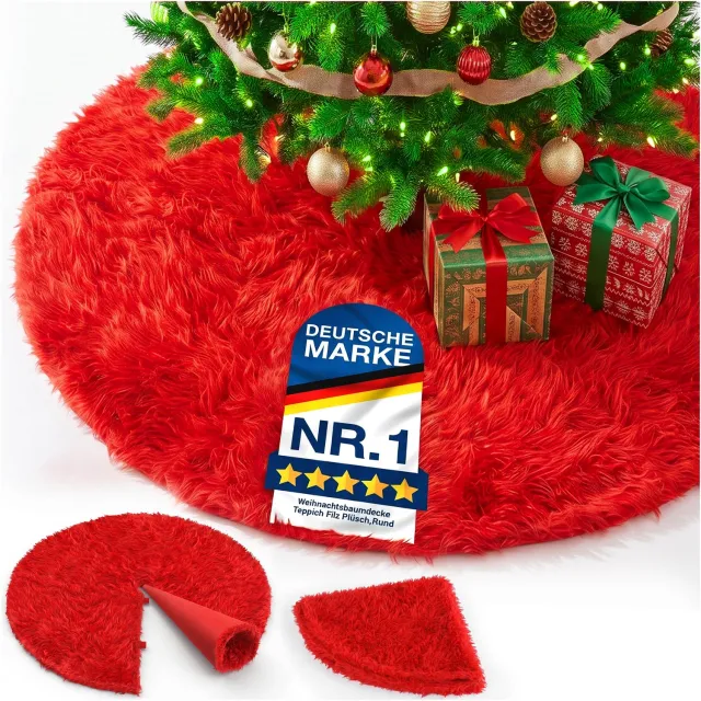 Kesser Kerstboomrok Ø 122 cm Rood - Kerstboomkleed / Kerstboom Rok van Imitatiebont, Pluche Kerstboomtapijt voor Kerstdecoratie Rood - Ø 122 cm