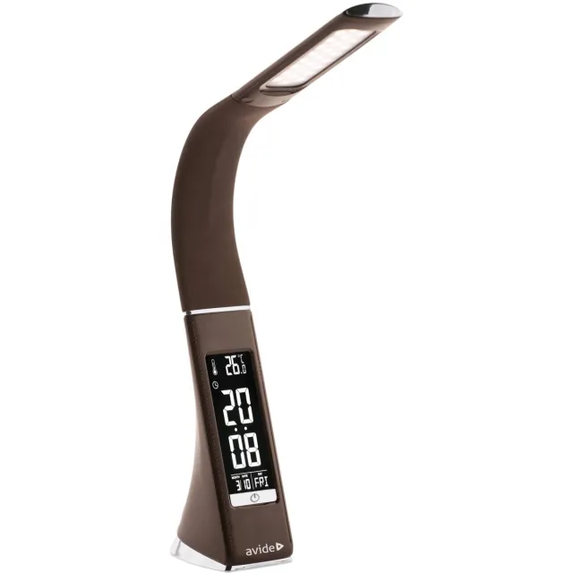Avide LED Bureaulamp Dimbaar 6W - Met Kalender + Alarm + Klok + Thermometer Functie - Flexibele Nek - 350 lumen - Bruin