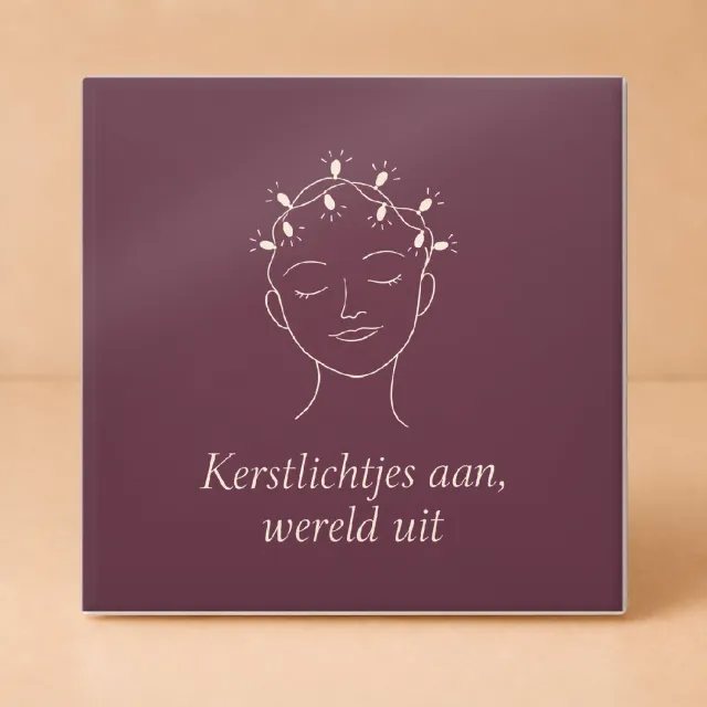Bedruk King Minimalistische Niet Storen Kerstlichtjes Tegel – Fijne One-Line Art decoratie voor rustzoekers tijdens de feestdagen - 15 x 15 cm Wit