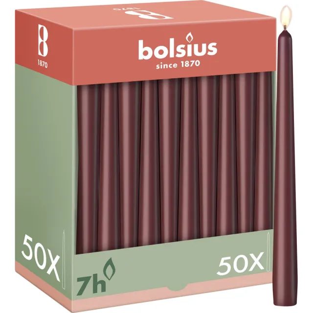 Bolsius Gladde Dinerkaarsen - 50 stuks - Bordeaux Rood - 24,5 cm - Voordeelverpakking Bordeauxrood