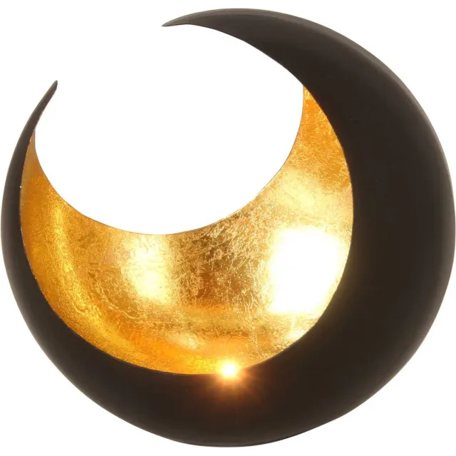 Casa Moro Oriëntaalse metalen theelichthouder Ravi Goud - Maan - Tafel Decoratie - Metaal - Zwart / Goud